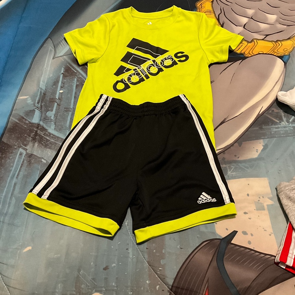 Adidas Lime Green Tee and Black Shorts Set